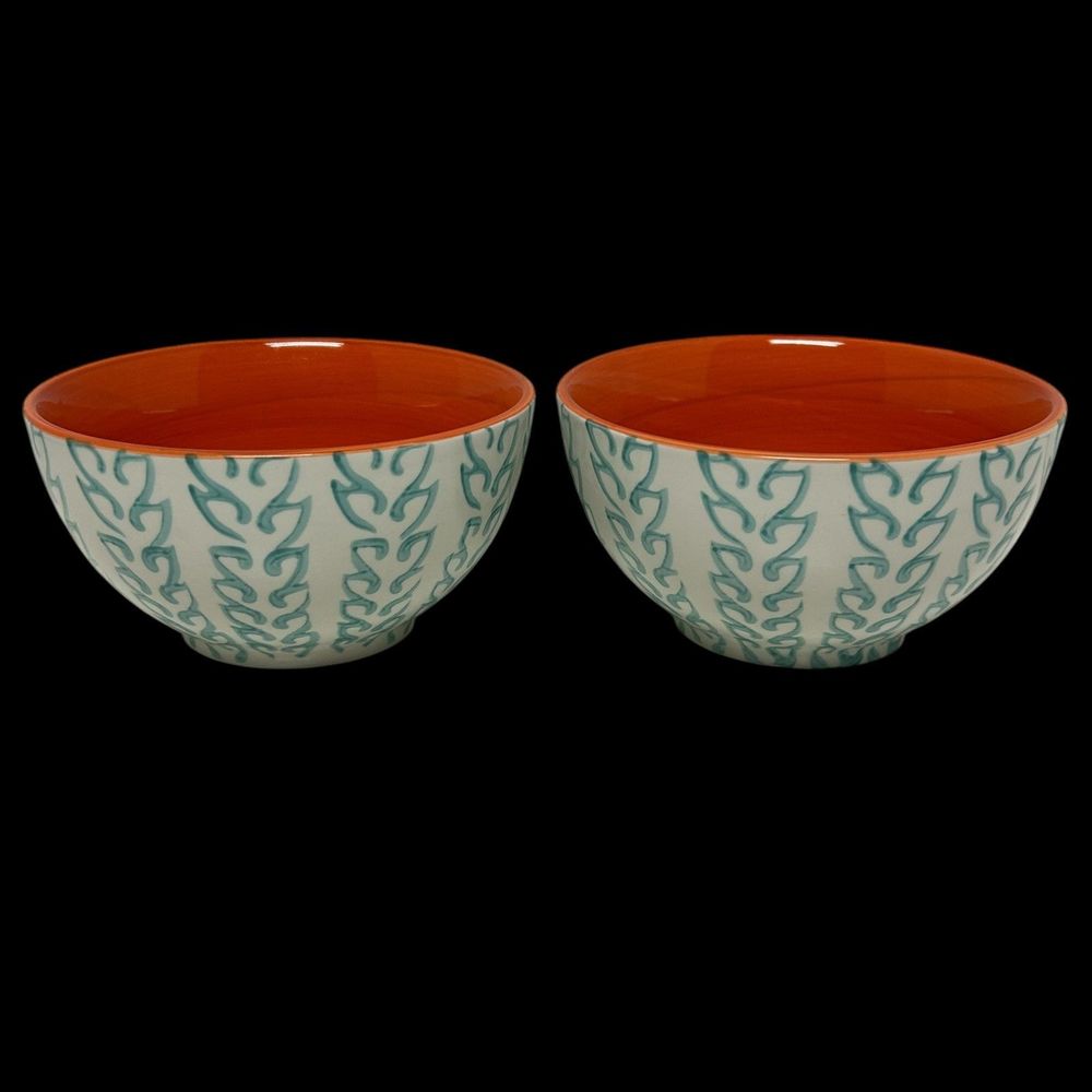 Set Of 2 Baum Tangier 5.75” Soup Cereal Bowls Turquoise And Orange